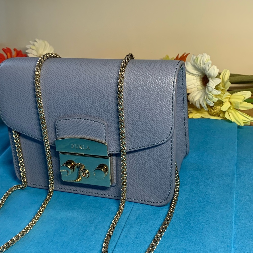 Authentic Furla Lavender Mini Crossbody Bag with Chain Strap